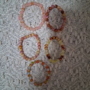 NEW Handmade 5-Piece Beaded Bracelet Stack - Warm Sunset & Peach Tones